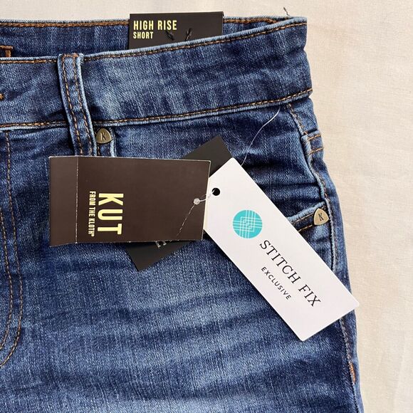 KUT From The Cloth Hi-Rise Denim Shorts Dark Wash Fray hem Women's Size 6 - Picture 6 of 10